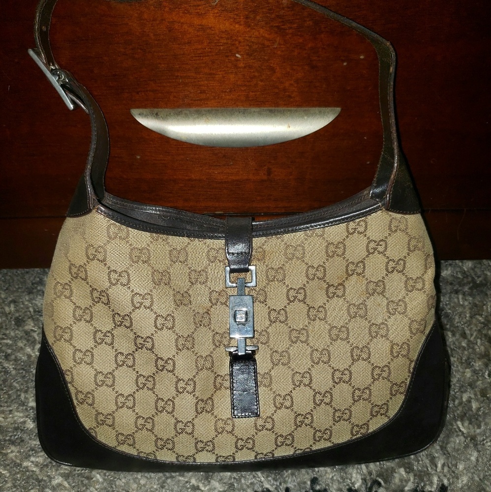 (SOLD)Auth Gucci Jackie canvas/leather Bag